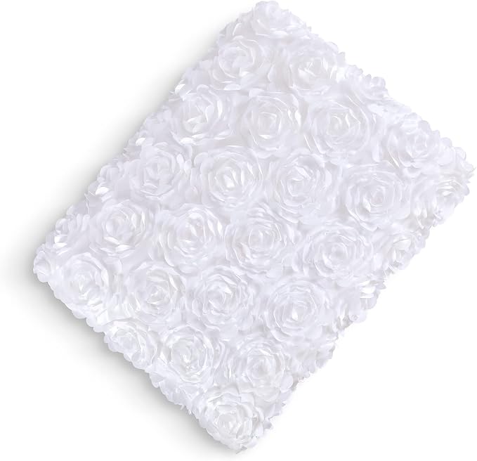 Fanqisi White Table Cloths Rosette Satin Table Cover 90x156 Inches for Baby Shower Wedding Boys Birthday Party Rectangle Table Decoration