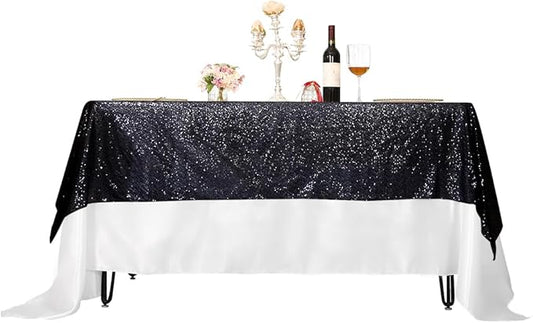 PartyDelight Sequin Tablecloth Black Rectangular 48"x72" for Wedding Sweetheart Christmas Events