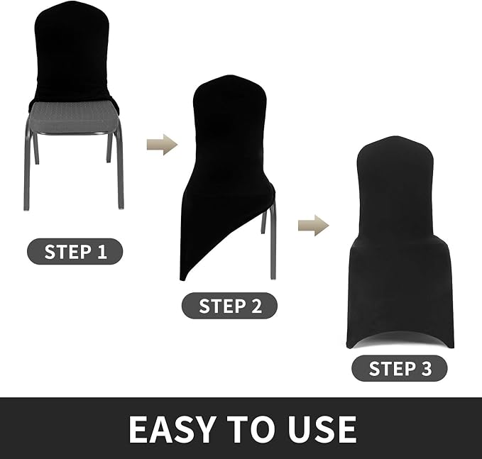 Peomeise 6pcs Stretch Spandex Chair Cover for Wedding Party Dining Banquet Event (Black, 6)