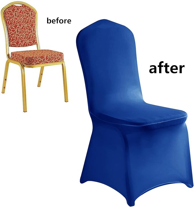 LZY 10pcs Spandex Chair Cover Stretch Slipcovers for Wedding Party, Dining Banquet Chair Decoration Covers (Royal Blue, 10)