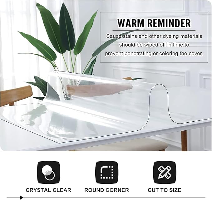 Royhom Clear Table Protector 39 x 63 Inch - 2mm Thick Plastic Table Cover, Clear Table Cover Protector Rectangle, Waterproof PVC Desk Mat for Coffee Table, Writing Desk, Dining Room, Dresser