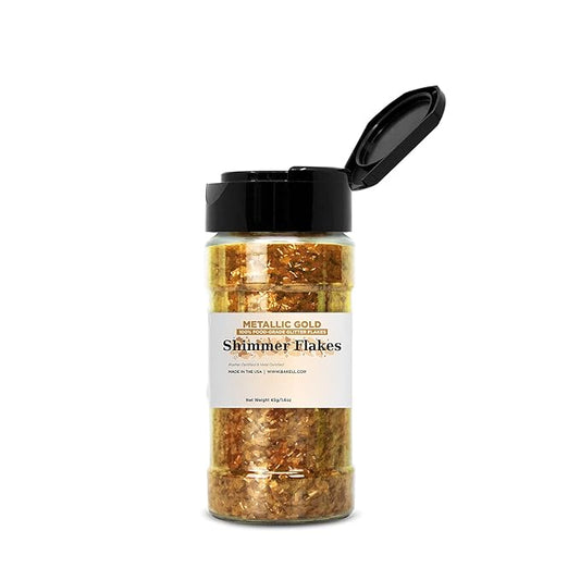 Bakell's Metallic Gold Shimmer Flakes - (45 gram, 1x Jar) | Luxurious Edible Glitter Flakes for Your Stunning Culinary Creations!