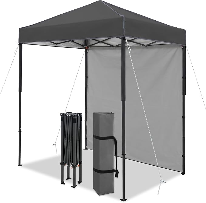 6x4 Pop Up Canopy Tent with One Wall Panel, Instant Portable Beach Canopy, Outdoor Tent with Carry Bag for Camping, Sports, Tailgating, Events, Dark Gray
