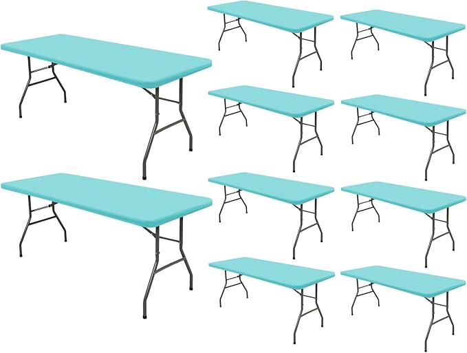 Picnic Table Cover 10 Pack Elastic Fitted Tablecloths for 8 Foot Rectangle Tables Waterproof Stretch Washable Patio Folding Outdoor Spandex Table Cloth Camping Banquet Parties (Aqua Blue,30" x 96")