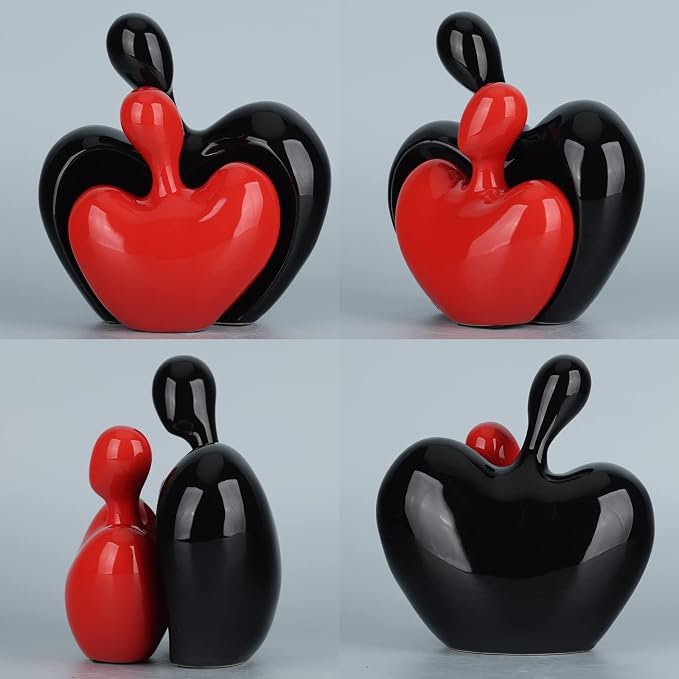 DOVDOV Ceramic Love Statue, Male and Female Couple embracing Sculpture, Black and red Home Decor, Wedding for Parents, Love Sign Figurines on The Shelf in The Living Room, 2-Piece Set