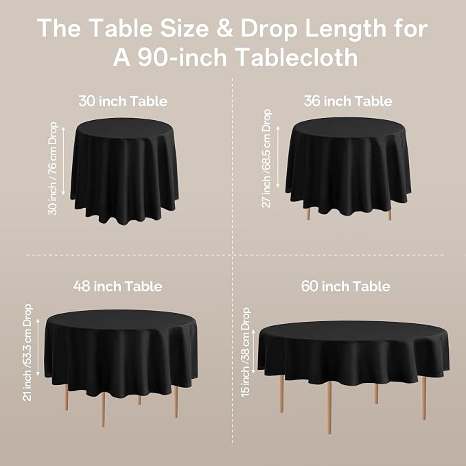 joybest 6 Pack Round Tablecloths 90 Inch Black Polyester Table Cloth for 30-60 Inch Tables, Stain and Wrinkle Resistant Washable Fabric Table Cover for Wedding, Party, Reception, Banquet