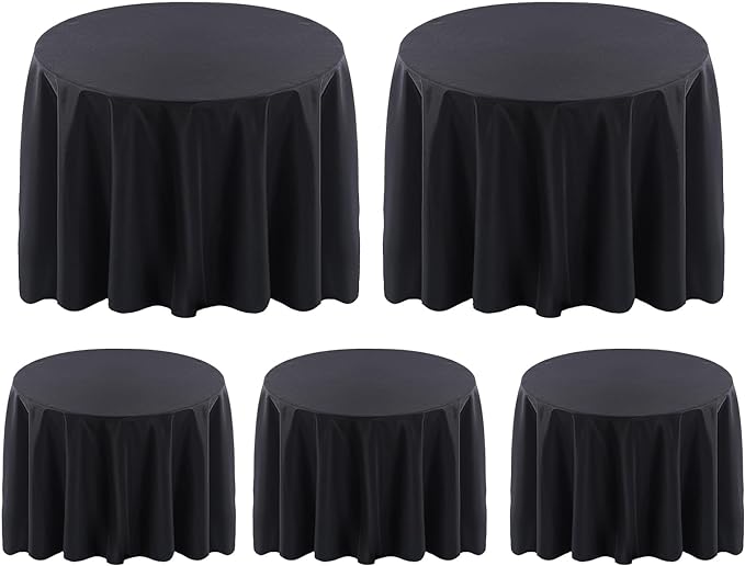Surmente 120 inch Round Tablecloths -5 Pack Black Round Table Cloths, Polyester Fabric Table Covers for Wedding, Party, Banquet, or Restaurant