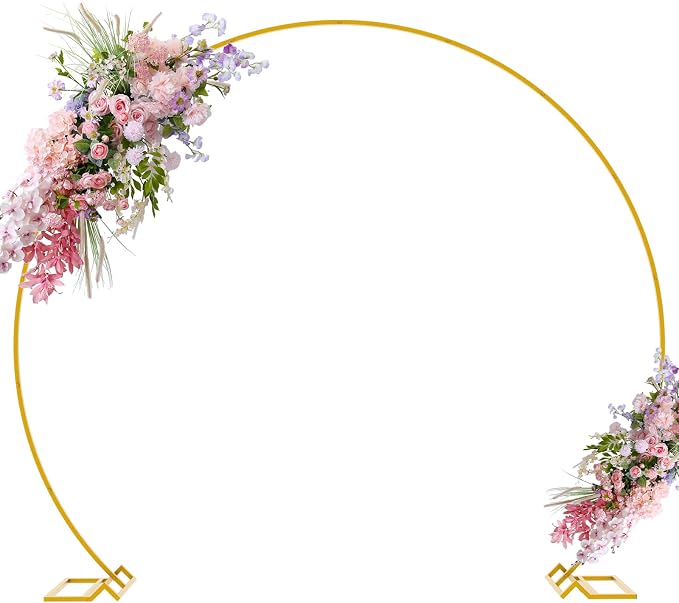 Putros Round Backdrop Stand 8ft, Gold Circle Balloon Arch Frame, Metal Round Arch, Circle Backdrop Stand for Wedding, Birthday Party, Anniversary, Bridal Ceremony, Graduation Decoration