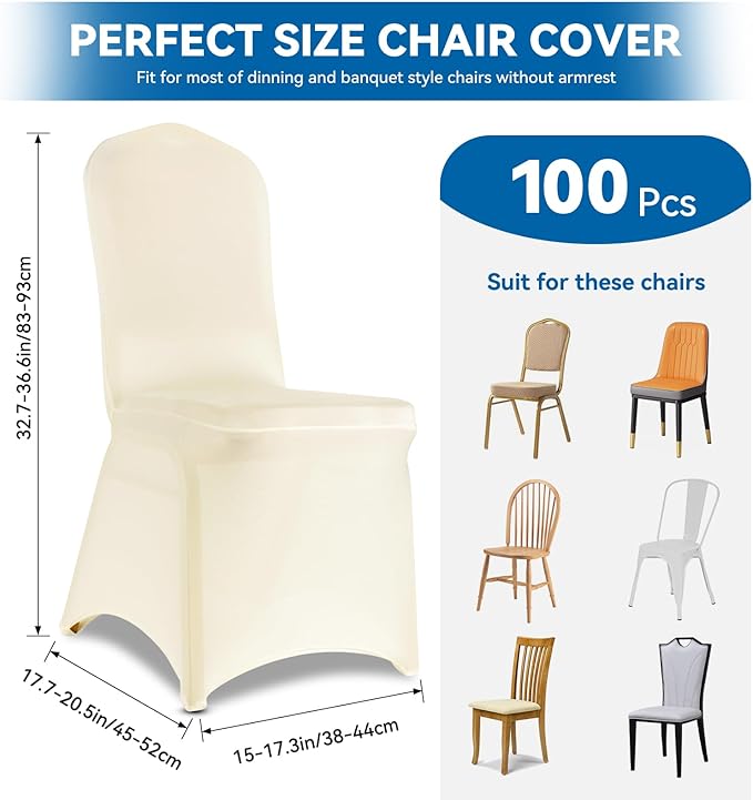 100 Pieces Ivory Chair Covers - Versatile Stretch Polyester Spandex Dining Chair Slipcovers for Dining, Party, Wedding, Banquet, and More