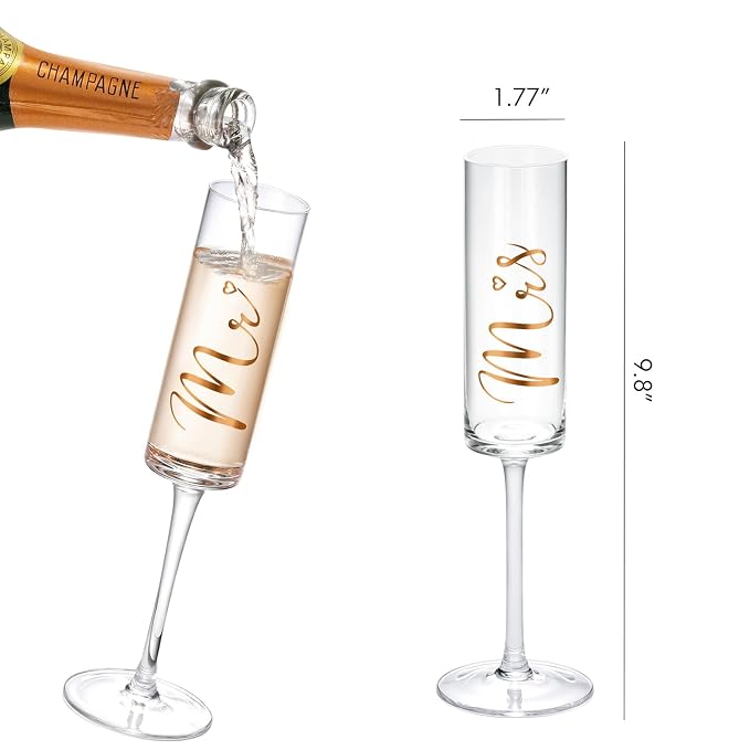 ROXBURGH Wedding Cake Knife and Server Set, Bride and Groom Mr and Mrs Champagne Flutes & Forks with Giftable Box, Cake Cutting Set for Wedding Engagement Bridal Shower Gifts