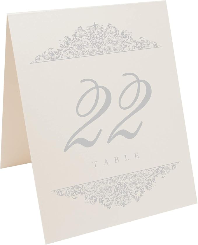 Paisley Wedding Table Numbers (Select Color/Quantity), Champagne, Silver, 1-55, Double Sided, Tent or Use in a Stand, Great for Parties & Restaurants - Made in the USA