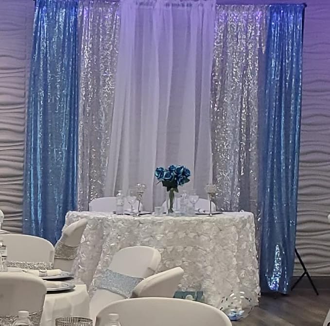 Poise3EHome Baby Blue Sequin Backdrop Curtain, 2 Panels 2Ft x 8Ft Glitter Photography Background for Party Baby Shower Wedding Birthday Christmas Thanksgiving Halloween Decoration