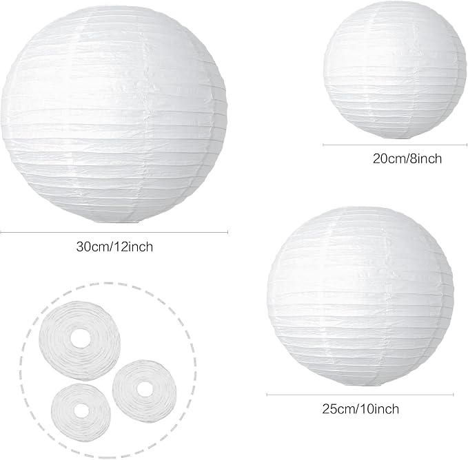 Paper Lanterns Party Decorations White Round Hanging Lanterns Chinese Japanese Paper Lantern Lamp for Bridal Showers Wedding Birthday Home Party Supplies, Set of 6 PCS