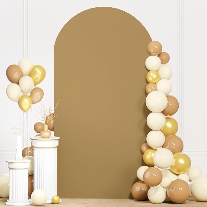 Brown Arch Cover 6ft Wedding Arch Covers Stretchy Backdrop Spandex Fitted Arches Cover Backdrop Fabric Tan Arched Covers for Wedding Party Graduation Celebration Ceremony Decoration