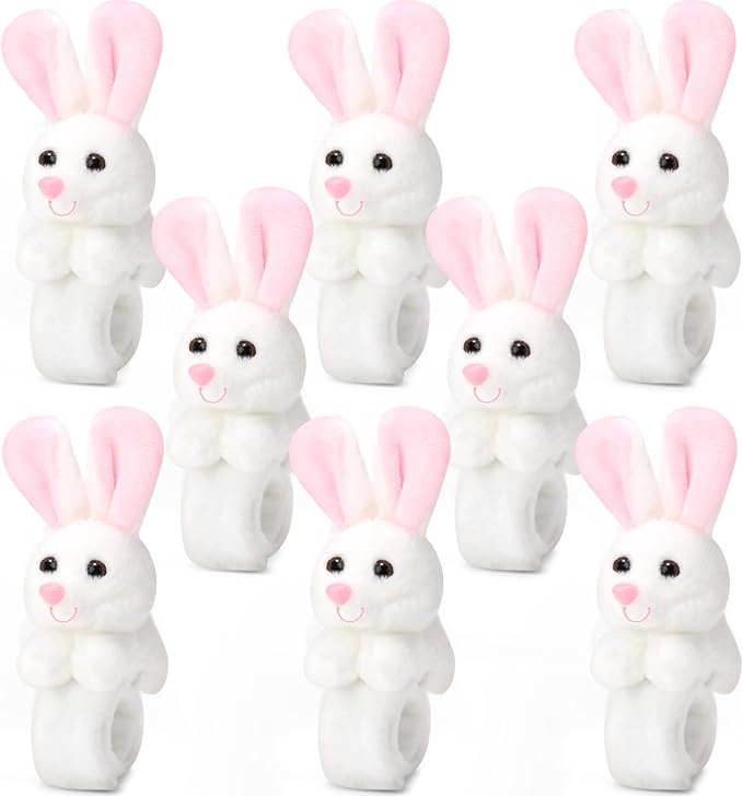Lenwen 8 Pcs Stuffed Bunny Rabbit Animals Slap Bracelets for Kids 8.66 Inch Back to School Plush Animal Bracelets Adopt a Bunny Party Favors Wrist Slap Snap Band Toy for Boys Girls Birthday Gifts
