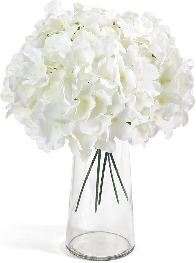 Auihiay 404PCS Hydrangea Artificial Flowers, Silk Artificial Flowers Heads with Stems, Ivory Lifelike Faux Flowers for Wedding Centerpieces, Arch and Background, Party, Home, Baby Shower Decor