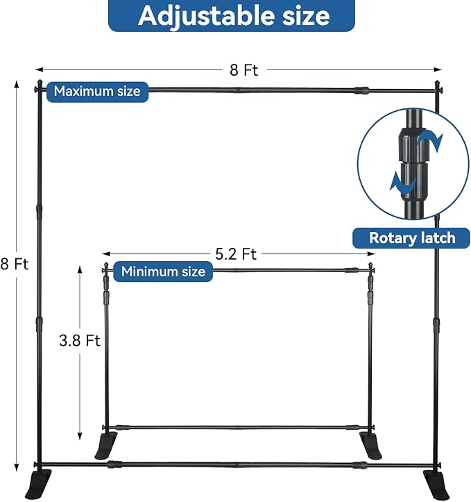 QKA 8x8 FT(WxH) Heavy Duty Backdrop Banner Stand with Adjustable Telescopic Tube,Step and Repeat Stand for Parties, Photo Booths, Exhibit Events and More Easy to Install(Carrying Bag Included)