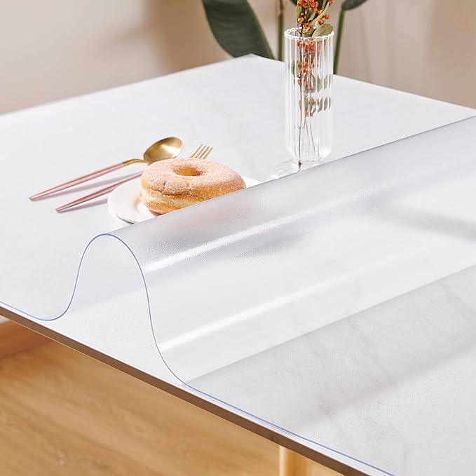 Frosted Table Cover Protector 48 x 96 Inch, 1.5mm Thick Plastic Desk Protector Mat, Rectangular Waterproof PVC Placemats, Transparent Mat for Kitchen, Dresser, Writing Desk, Dining Room Table