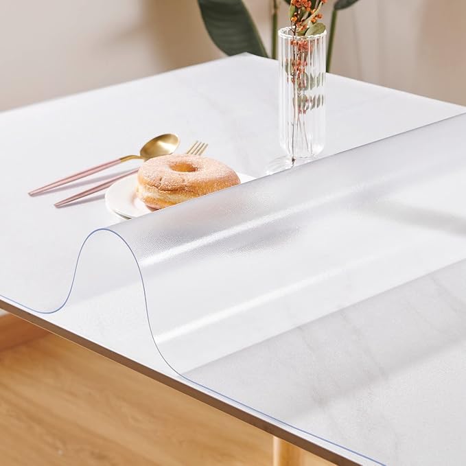 Frosted Table Cover Protector 18 x 60 Inch, 1.5mm Thick Plastic Desk Protector Mat, Rectangular Waterproof PVC Placemats, Transparent Mat for Desktop, Dining Room Table, Office Writing Desk