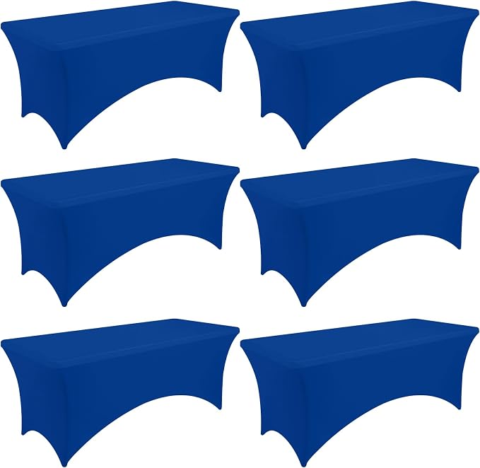 Moosfor Spandex Elastic Fitted 8FT Rectangle Tablecloth 6 Pack, Stretch Washable Reusable Table Cover for Outdoor Picnic, Dining, Wedding, Banquet & Party Events (Blue, 96Lx30Wx30H Inch)