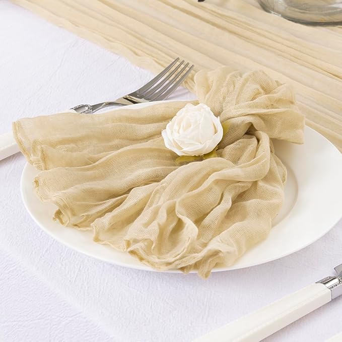 DeZerlor 50 Pack Champagne Cheesecloth Napkins Spring Cloth Napkins Set of 50 Champagne Dinner Napkins Bulk 21x21 Inches for Wedding Bridal Shower Baby Shower Parties