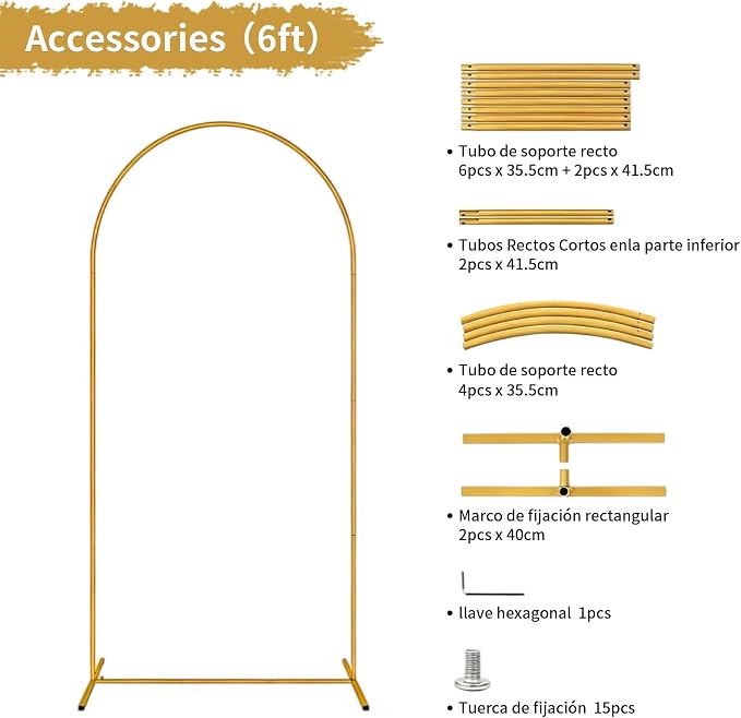 Metal Arch Backdrop Stand Set of 2 (7.2FT & 6FT), Gold Wedding Arch Frame for Ceremony, Stable Balloon Arch Stand for Birthday Party, Baby Shower, Graduation, Backdrop Stand for Events Decoration