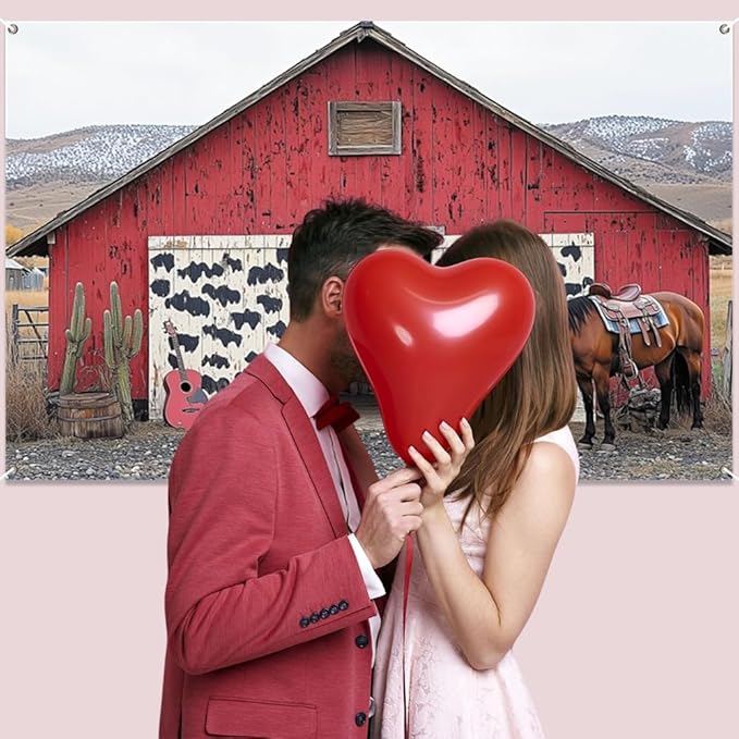 Leowefowa Western Valentine's Day Photo Backdrop 6x4ft Vintage Valentine's Day Theme Photography Backdrop Horse, Red House, Cactus, Cowboy Valentines Backdrops Valentine Photo Booth Props Vinyl