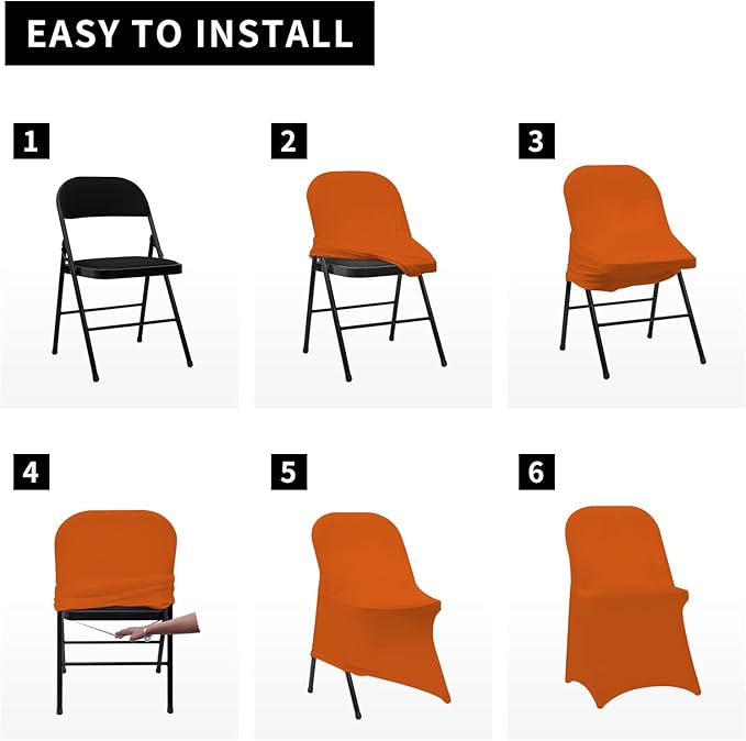 HAINARverS Folding Chair Covers for Wedding, 10pcs Stretch Spandex Washable Fabric Chair Cover, Decoration Chair Cover for Wedding, Party, Banquet, Birthday, Conference, Event（Orange, 10 PCS）