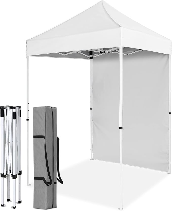 COOS BAY 5x5 Pop Up Canopy Tent with Side Wall, Easy Setup Portable Sun Shelter with Carry Bag, Outdoor Shade for Beach, Camping, Sports & Backyard, White