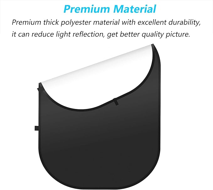 5x7ft/1.5x2m Chromakey Black White Backdrop with 7.8ft/2.4m Stand, 2-in-1 Reversible Collapsible Pop-Up Black White Screen Background Panel for Photography Studio, Live Streaming, Video Shooting