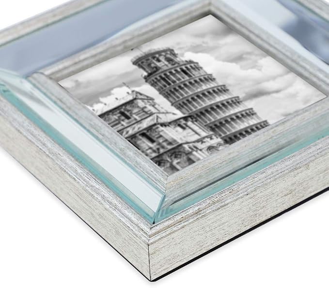 Isaac Jacobs 5x7 Silver Beveled Mirror Picture Frame - Classic Mirrored Frame with Slight Slanted Angle Made for Wall Décor Display, Tabletop, Photo Gallery and Wall Art (5x7, Silver)