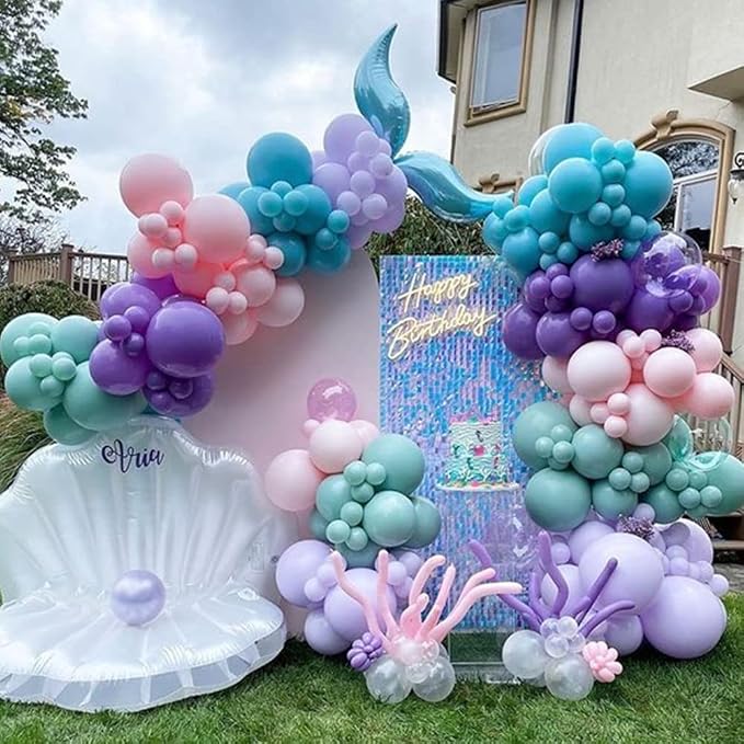 119Pcs Mermaid Balloon Garland Kit - Mermaid Tail Arch Party Decorations with Pink, Purple, Blue Balloons for Girls Under The Sea Birthday Party