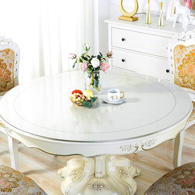 Wadrac Dining Table Protector Clear Plastic Tablecloth Cover for Coffee Table PVC Vinyl Cloths Folding Wood Marble Glass Tabletop Topper Protection Pad Easy Clean Wipeable Waterproof Round 32 inch