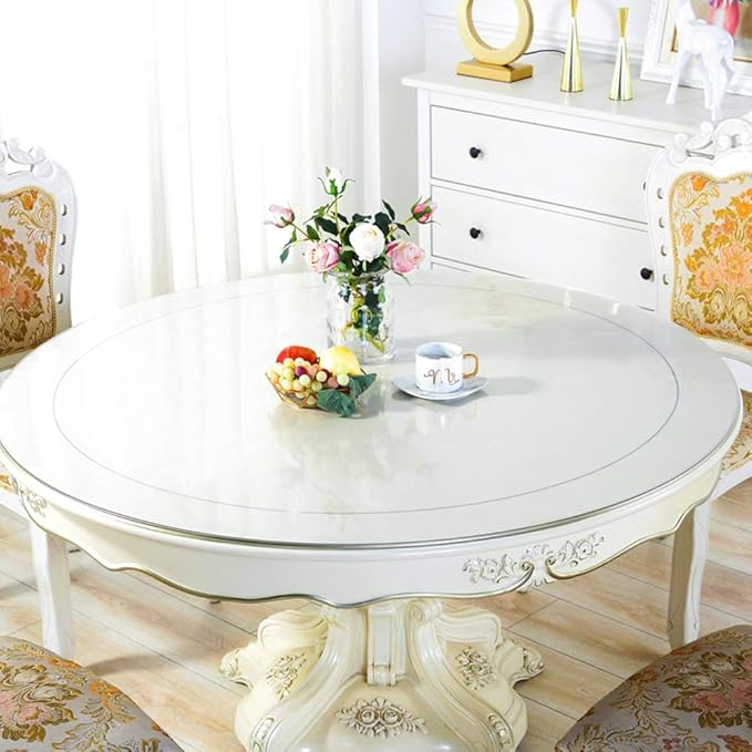Wadrac Thick Round Furniture Table Protector Clear Plastic Tablecloth Wipeable Water Heat Dust Resistant Table Top Cover PVC Coffee Dining Banquet Dinner Buffet Tabletop Protective Pad 44 inch