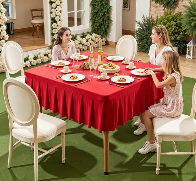 Shillance 34x34 Inch Red Spandex Square Tablecloth, Wrinkle Free Red Fitted Table Cloth for Square Tables,Washable Pleated Table Cover for Wedding Birthday Cocktail Party Buffet Dinner Camping