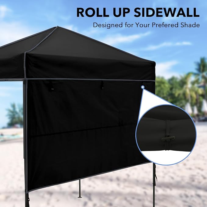 6x4 Pop Up Canopy Tent with Half Wall Panel, Instant Portable Beach Canopy, Outdoor Tent with Carry Bag for Camping, Sports, Tailgating, Events, Black