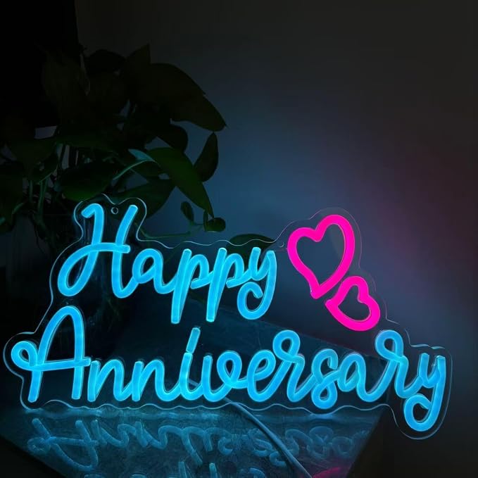 Happy Anniversary Neon Sign Happy Anniversary LED Light Happy Anniversary Signs Neon Wedding Sign Celebrate Party Decors Sign Couples Gifts