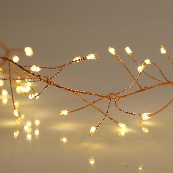 Qbis Warm White Cluster Lights on Thin Copper Wire, 200 Micro LED USB Plug in Christmas Fairy Lights, Timer, Multi Function, Memory, Brightness, Firecracker Light, Awesome bedroom or dorm lighting