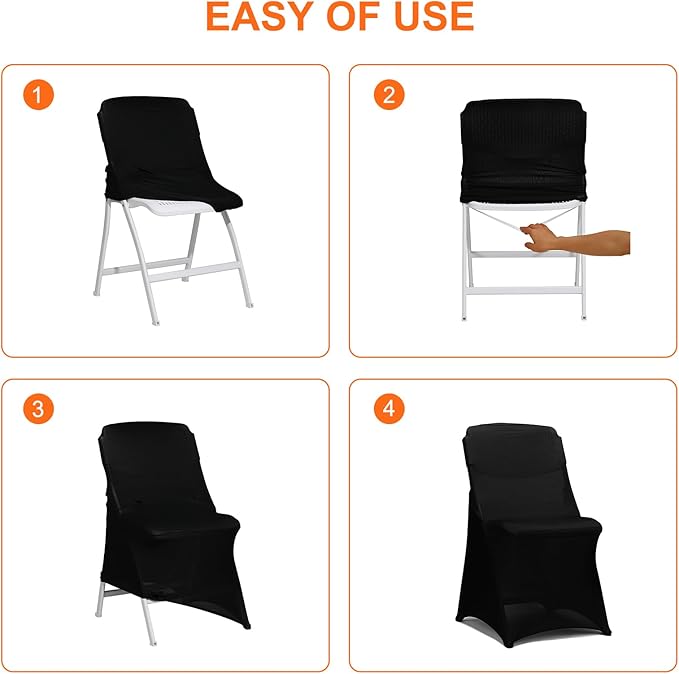 10 Pack Black Folding Chair Covers for Party, Spandex Chair Covers for Wedding, Stretch Seat Cover 10 Pieces, Universal Fitted Polyester Slipcovers for Dining Chairs, Parties & Banquet (10 PCS)