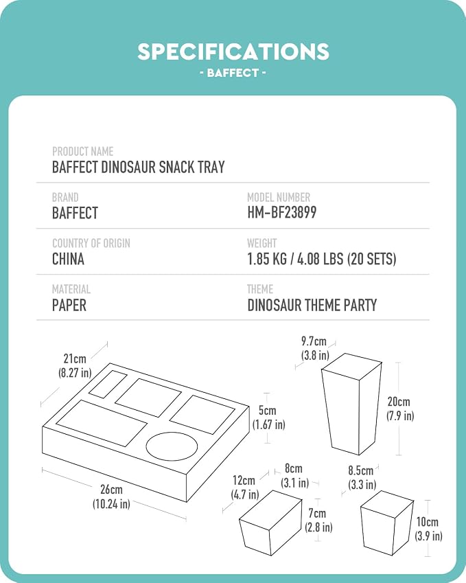 Baffect Movie Night Snack Trays 120pcs, Include 20 Dinosaur Party Snack Trays, 20 Popcorn Boxes, 20 Salad Bowls, 20 Nacho Bowls, 20 Invitations & 20 Party Favors (Green)