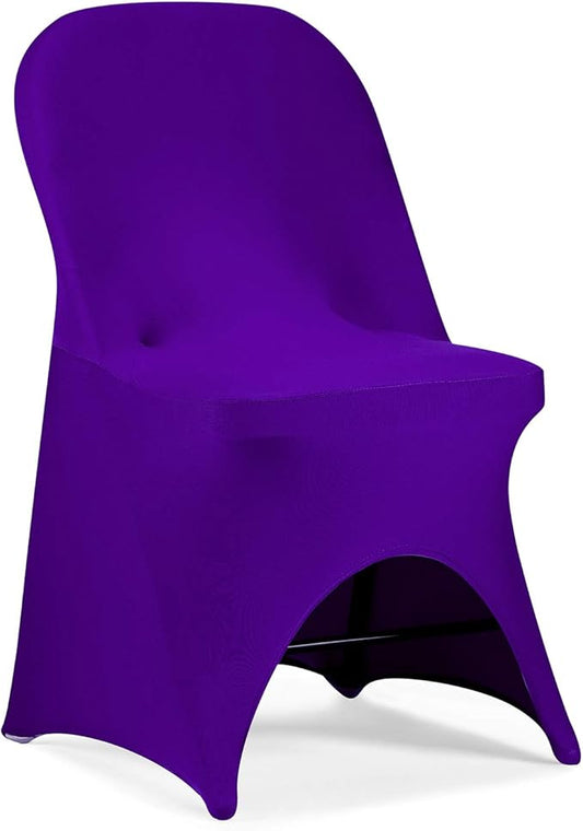 Peomeise Stretch Spandex Folding Chair Cover with Open Back for Wedding Party Dining Banquet Event (Purple with Open Back,6pcs)