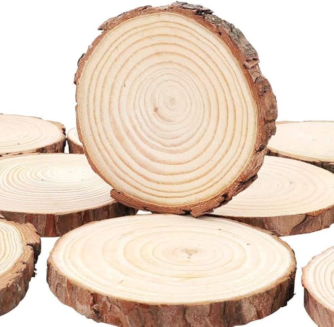 William Craft Unfinished Natural Wood Slices with Bark - 30 Pcs 3.5-4 inch Craft Wood kit Circles Crafts Christmas Ornaments DIY Crafts with Bark for Crafts Rustic Wedding Decoration