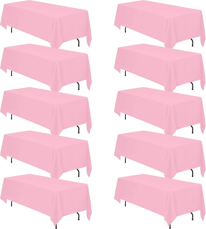 BRILLMAX 10 Pack Pink Tablecloths 70 x 120 Inch for 6ft & 8ft Rectangle Tables - 150 GSM Polyester Fabric, Universal Fit, Water, Stain & Wrinkle Resistant Cloth Cover for Wedding Reception Banquet