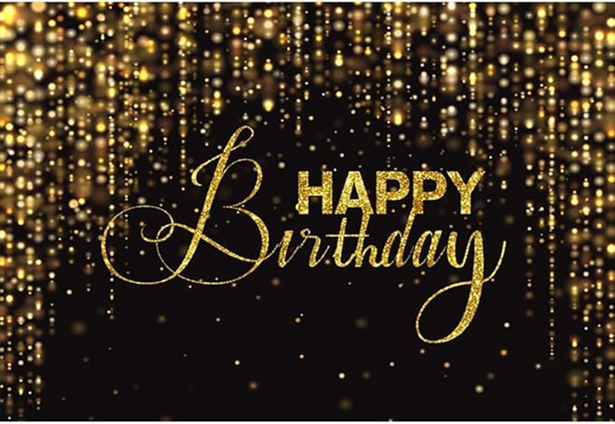 Happy Birthday Backdrop for Photography 15x10ft Luxury Black and Gold Birthday Party Backdrop Background Banner Bokeh Glitter Men Birthday Party Decorations Supplies Wallpaper Studio Props