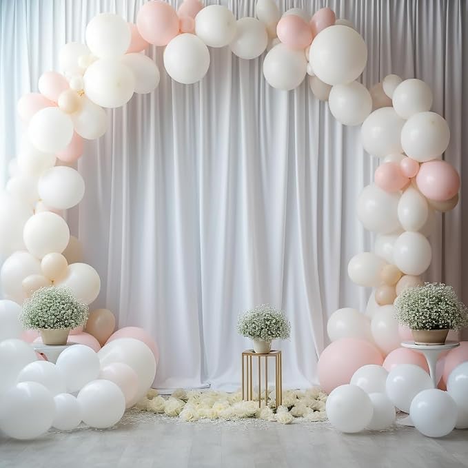 60ftx14FT Wrinkle Free White Backdrop Curtain, 12 Panels 14FT Height White Wedding Backdrop Drapes, Silky Polyester Back Drop Cloth for Birthday Photography Background Party Backdrop Draping