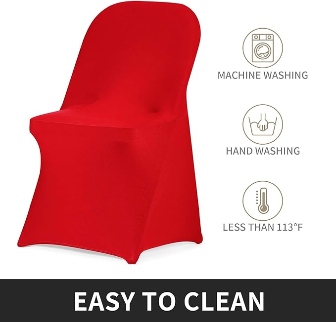 Peomeise Stretch Spandex Folding Chair Cover for Wedding Party Dining Banquet Event (Red,25pcs)