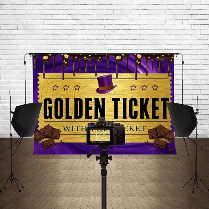 5x3FT Chocolate Factory Backdrop Golden Ticket Backdrop Candy Background Children Birthday Party Decorations Photo Booth Props TAYBDJ800