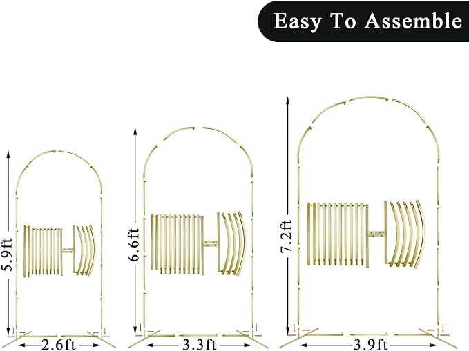 Gawicpy Wedding Arch Backdrop Stand Set Metal Arch Backdrop Stand with Wedding Arch Cover, Wedding Balloon Arch Backdrop Stand for Birthday, Baby Shower, Anniversary (Black, 5.9FT+6.6FT+7.2FT)