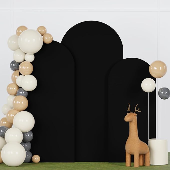 FANPROMS Spandex Arch Backdrop Cover Set of 3 Black Wedding Arch Stand Cover 5FT 6FT 7FT for Arched Frame Decor 2 Sided Arch Stand Covers Backdrop Fabric Round Top Arched Covers for Wedding Ceremony