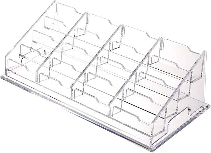 YUXUN Acrylic Business Card Holder for Desk-4 Tiers 16 Slots, Business Card Holder Case, Clear Multiple Cards Display Stand for Office Supplies Home School